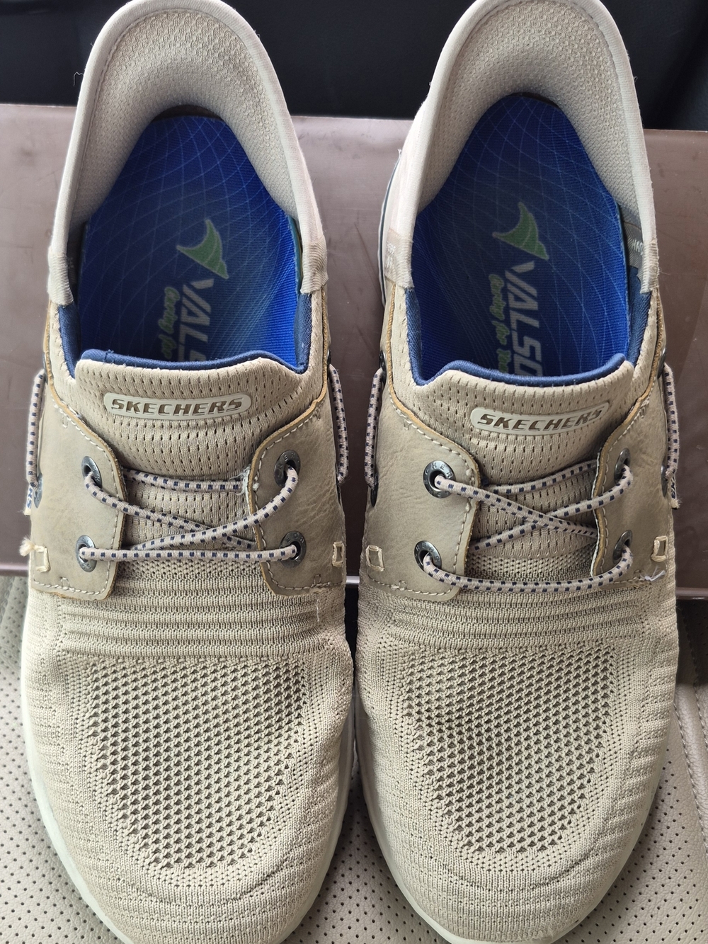 Skechers Men’s Tan Knit Boat Shoes with Blue Insole